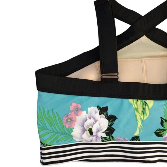 Cacique Teal Tropical Lined No Wire Halter Swim Top Plussize 18 - Picture 9 of 14